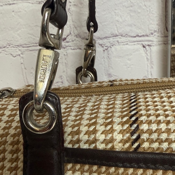 Lauren Ralph Lauren Houndstooth Barrel Baguette Shoulder Bag Purse 13.x5x3in - Picture 15 of 16